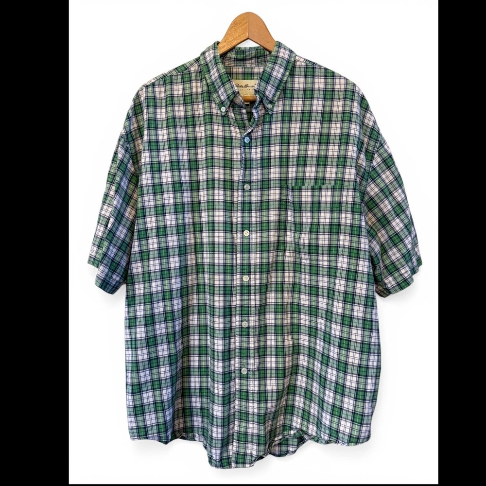 Men's Eddie Bauer Plaid Short Sleeve Casual Button Down XL Shirt Summer Spring